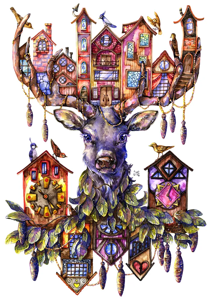 Original Painting - Deer Room Service