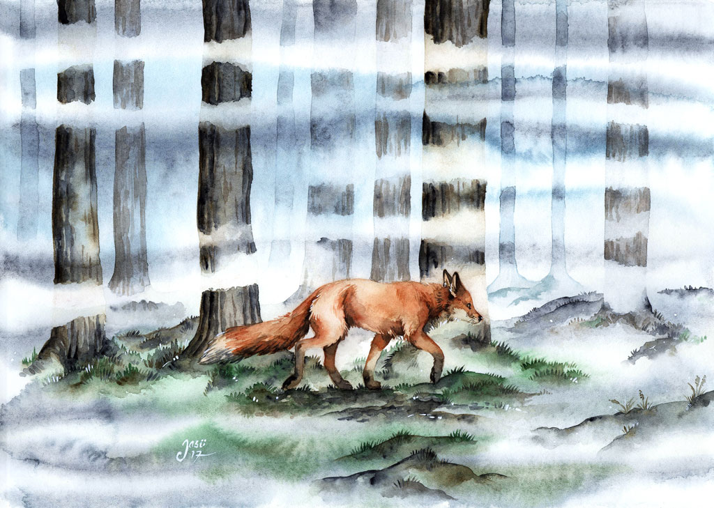 Print - Fox in a Misty Forest