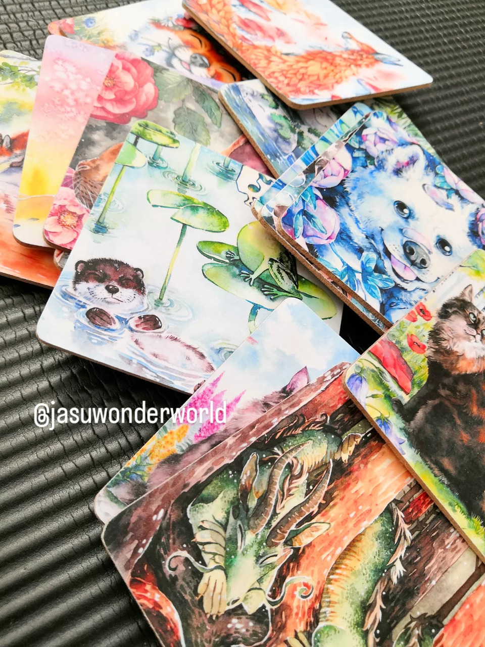 The very first batch of Jasu Wonder World coasters ready for Nekocon! ✨