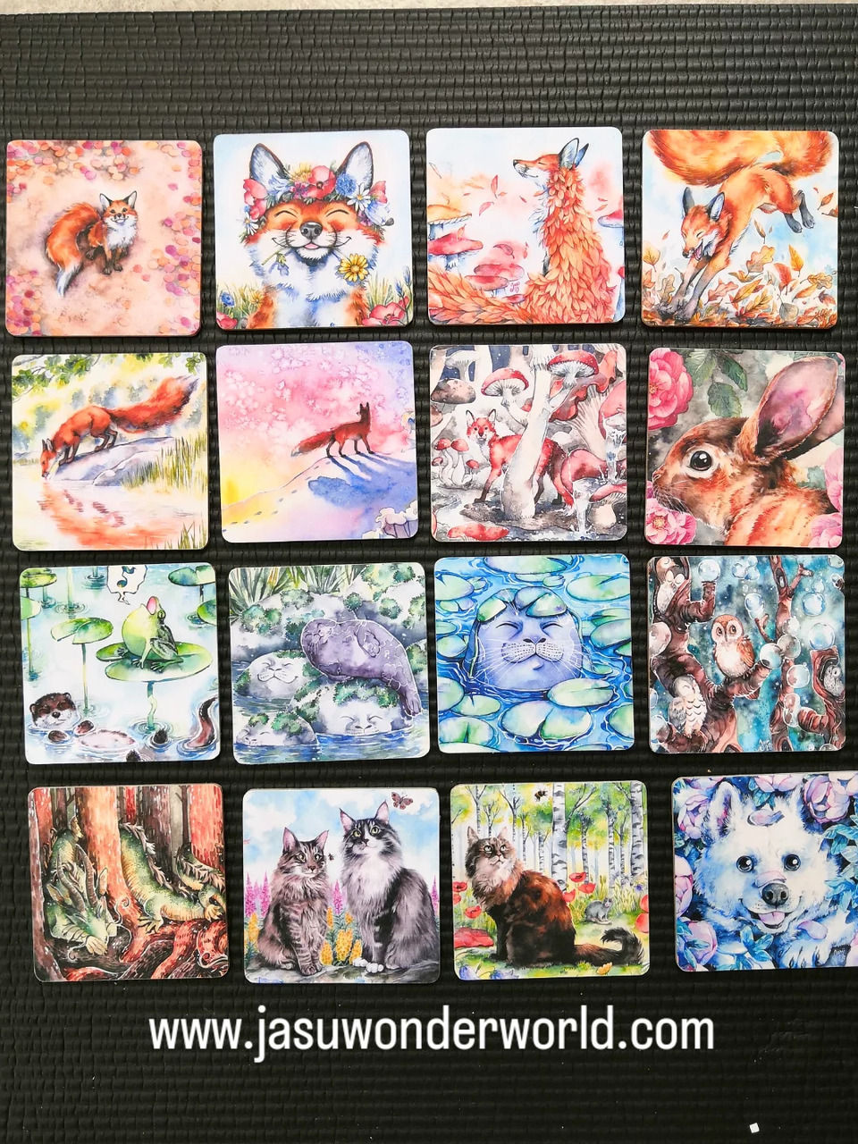 The very first batch of Jasu Wonder World coasters ready for Nekocon! ✨
