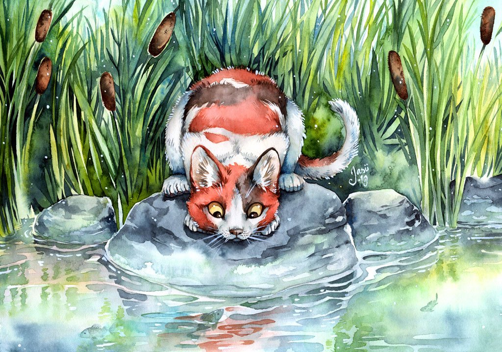 Print - Cat at a Pond