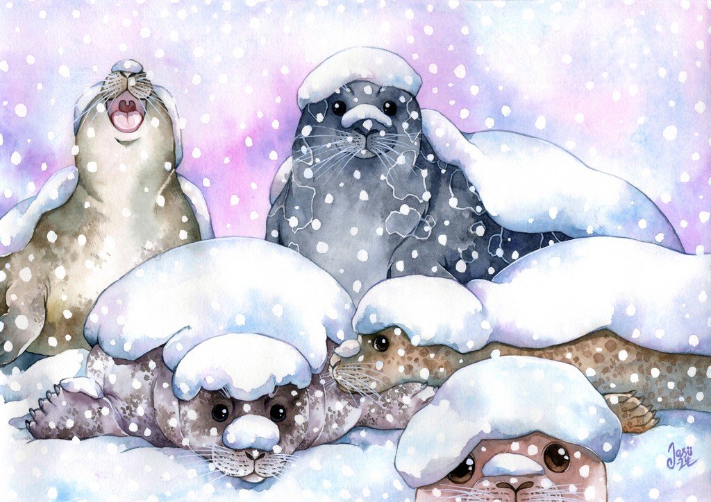 Print - Seals in Snowfall