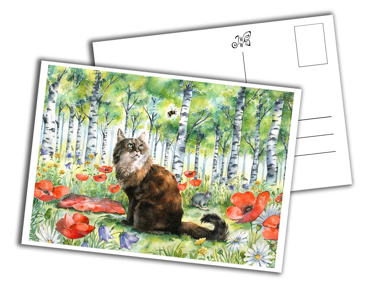 Card - Cat on a Flower-Filled Forest Clearing