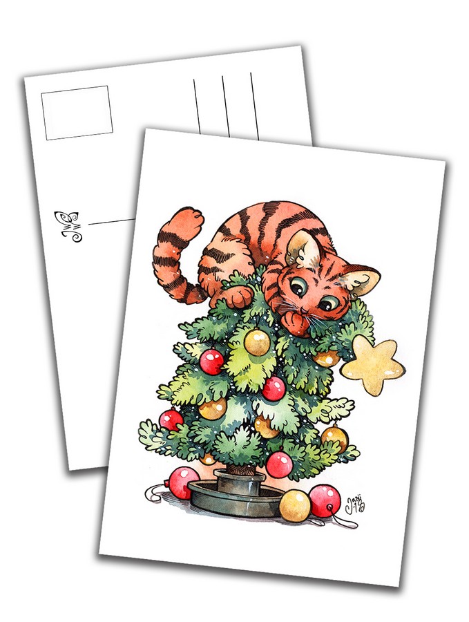 Card - Cat on Christmas Tree