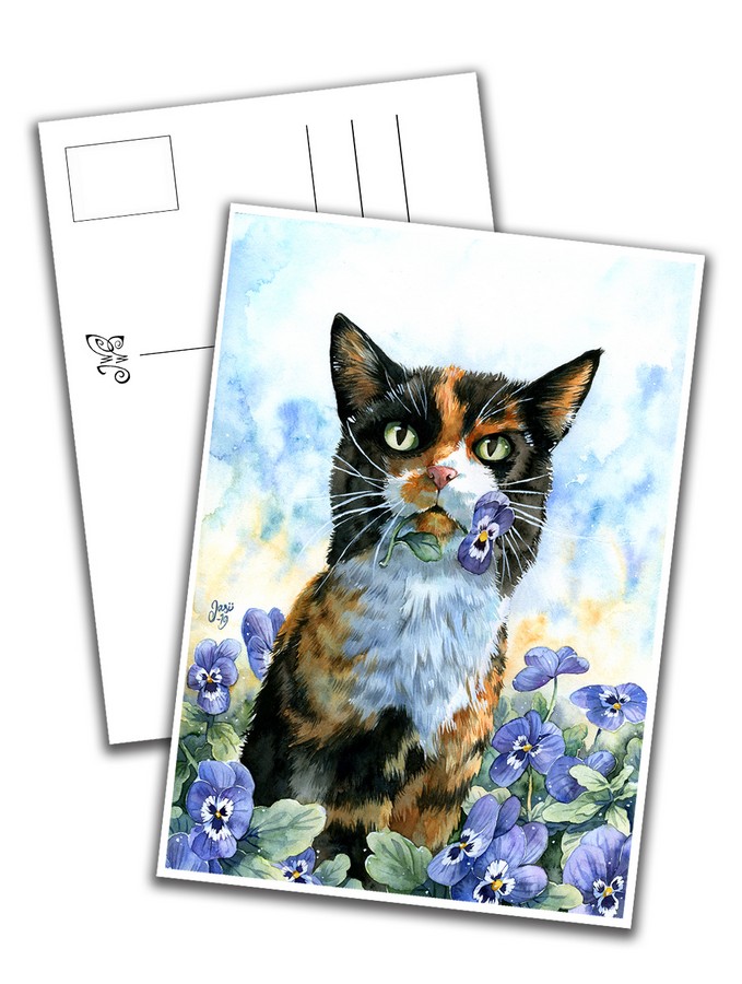 Card - Cat with Pansies
