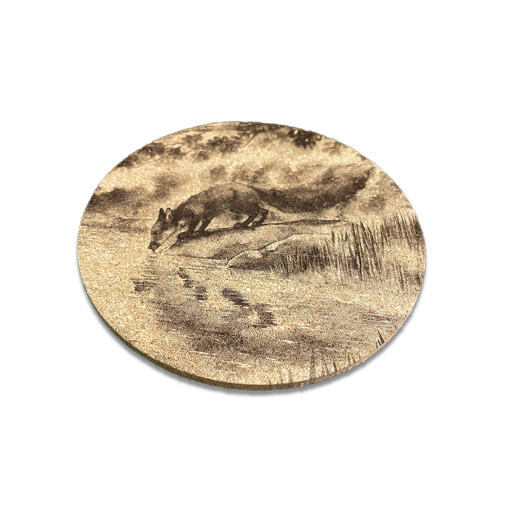 Cork Coaster - Fox Drinking from a Lake