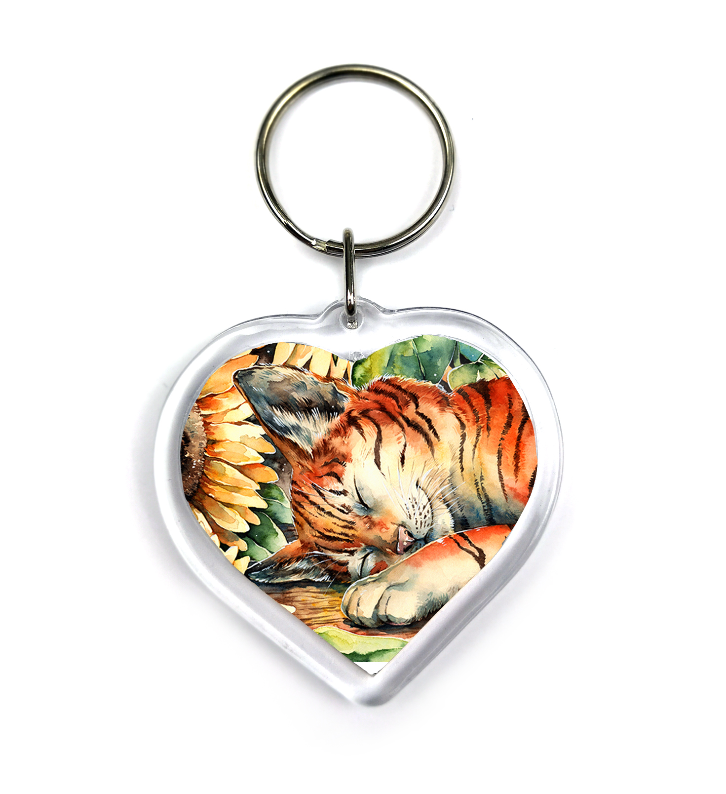 Keychain - Cat with Sunflowers