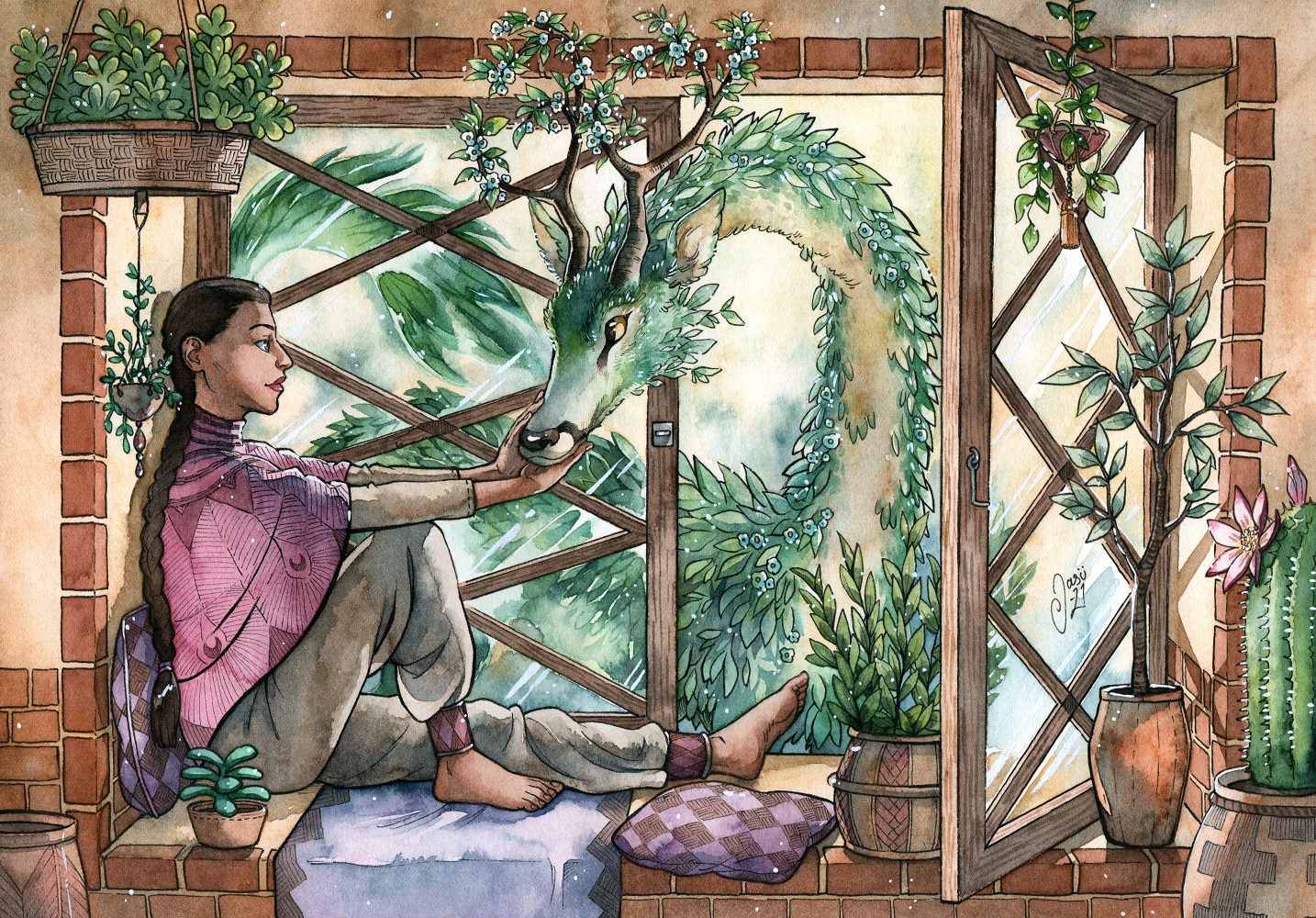 Original Painting - A Girl and Her Dragon