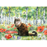 Print - Cat on a Flower-Filled Forest Clearing